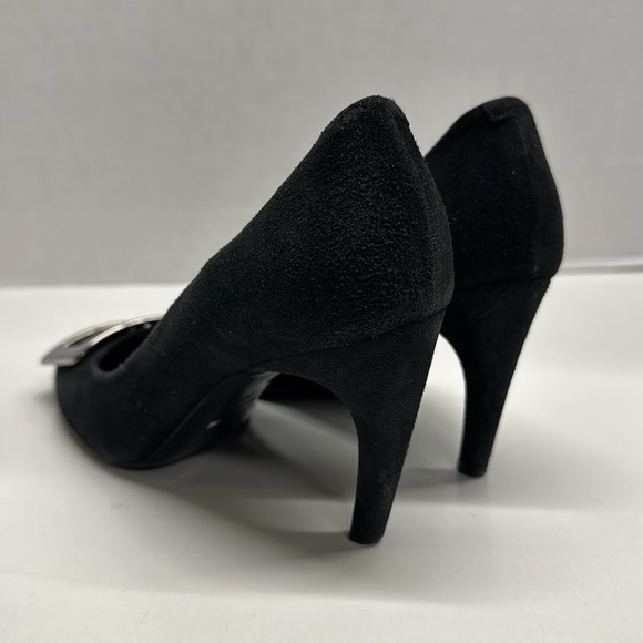 Roger Vivier High Heel Shoes Suede Pumps Round Toe Square Logo Black Size 36.5 - Picture 8 of 13